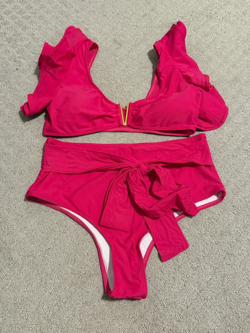 High-Waist V-Notch Bikini Set in Hot Pink